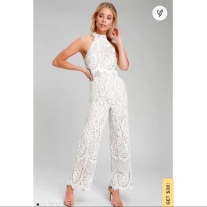 Britney White Lace Halter Jumpsuit